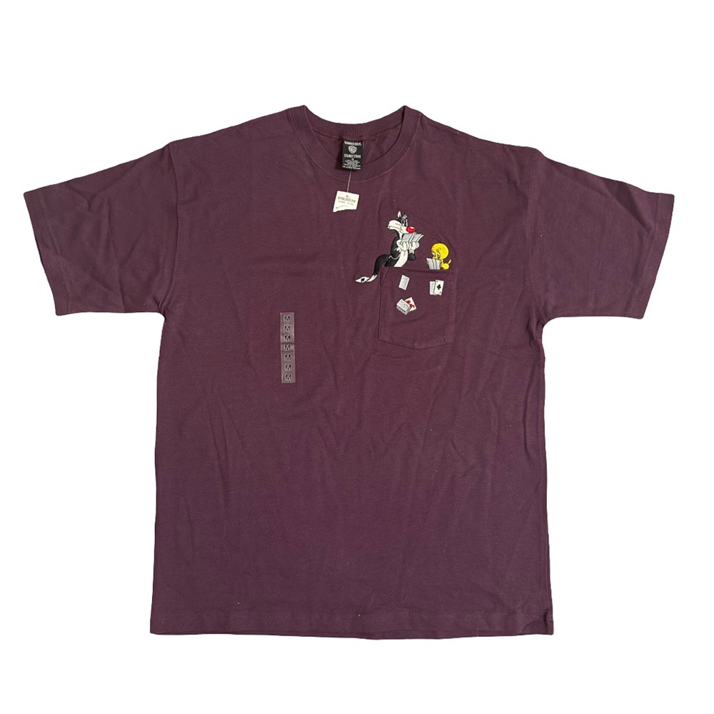 Vintage 1997 Warner Bros. Looney Tunes Poker Embroidered Pocket T-Shirt Burg Med